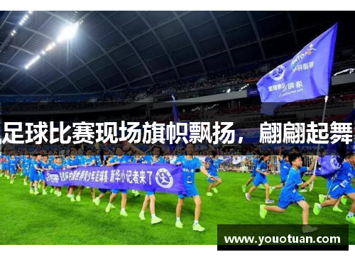 足球比赛现场旗帜飘扬，翩翩起舞